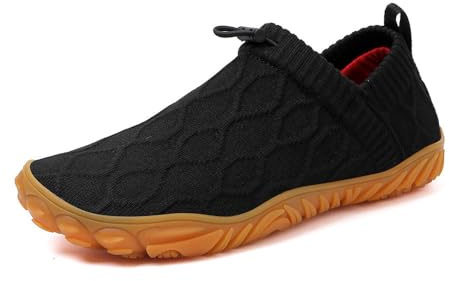 HUSKSWARE Barfußschuhe Breitfußschuhe Weit Zehenschuhe Zero Drop Sohle Damen Herren Minimalistische Laufschuhe Fitness Traillauf Freizeit Atmungsaktiv rutschfest Leicht Sneaker, Schwarz 39 EU