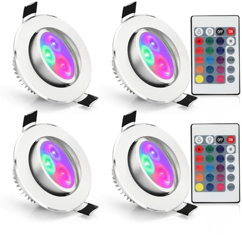 flowlamp 4 Pack LED Recessed Ceiling Light, Downlights for Ceiling, 5W Dimmable LED Ceiling Lights Color Changing RGB 2.4 with IR Remote Control, Spot Lights Ceiling for Room, KTV, Bars, Cinemas