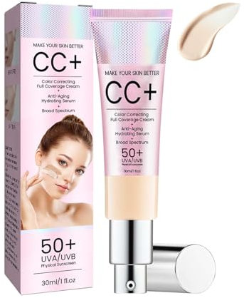 CC Cream Color Correcting, 2025 crema idratante BB con UVA/UVB 50+, Full Coverage CC Cream Foundation Idratante, Sunscreen Correttore, impermeabile e durevole (Light Avory, 30ml)