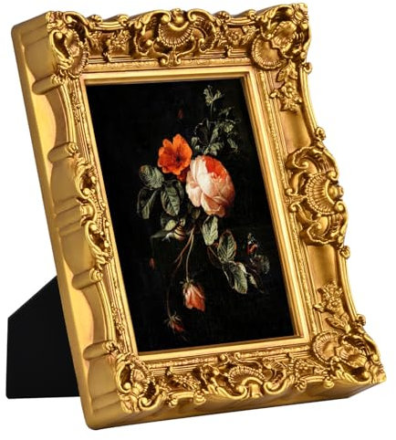 HAOYUANFRAME Vintage Picture Frame 6x8 Gold Antique Photo frame with Acrylic Glass for Photo Display Baroque Tabletop Wall Hanging Home Decor Picture Frames