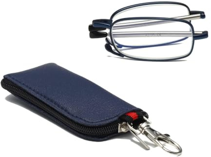 Hubeye Gafas de lectura plegables de metal portátiles ultraligeras Anteojos de lectura con bisagras de resorte y patillas telescópicas Gafas de viajes con llavero 1.50