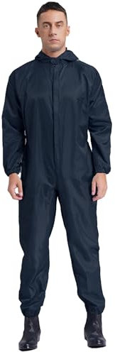 Msemis Arbetsoverall med huva herr antistatisk och dammtät skyddsoverall lång jumpsuit med dragkedja fram arbetsskyddsdräkt, Marinblå, XL