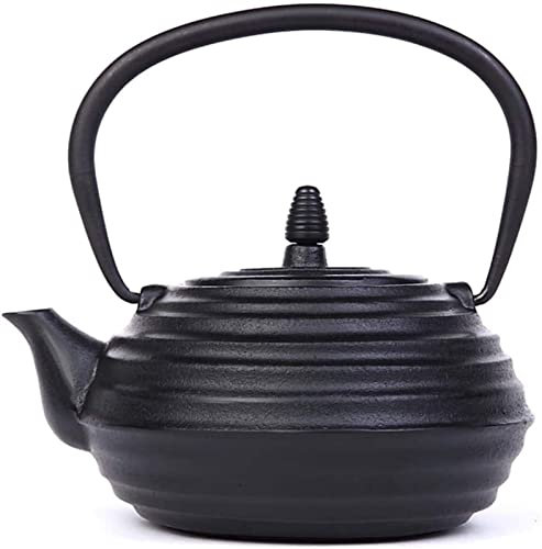 CAFIEDR Théière Noire filetée en Fonte, Bouilloire en Fer oxydé avec Filtre en Acier Inoxydable Inclus, Bouilloire pour thé Vert, thé en Vrac ou Sachet de thé, 0,8 L