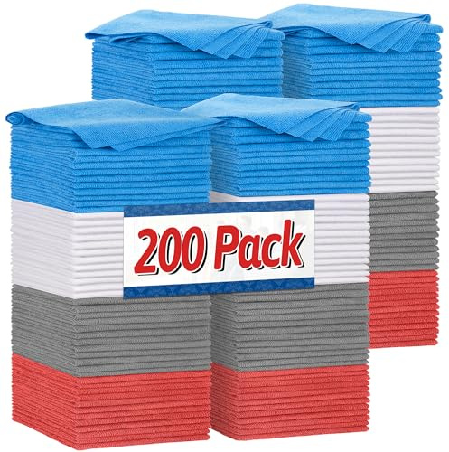 FIXSMITH Shop Towels, Pack of 200, Microfibre Cleaning Cloth Bulk, Microfiber Towels for Cars, All-Purpose Absorbent Cleaning Rags, Dust Cloth for Automotive, Mechanic, Garage, Bar, 11.5 x 11.5 inch