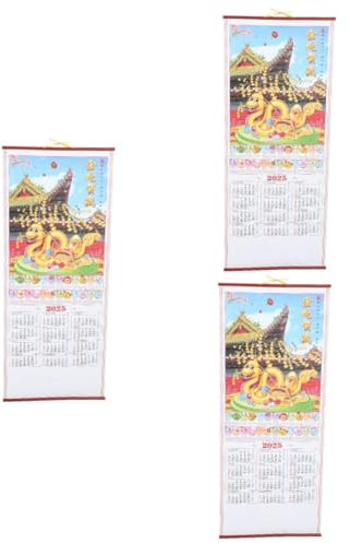 NUOBESTY 3 Stück 2025 Aus Rattanimitat Monatskalender Hängender Kalenderplaner Chinesischer Hängekalender 2025 Traditioneller Wandkalender 2025 Papier