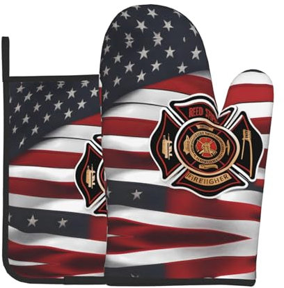YYHWHJDE Lot de 2 maniques de cuisine et maniques avec motif drapeau américain à rayures rouges pour ouvrir les couvercles de casseroles dans la cuisine et transporter les plats des fours à