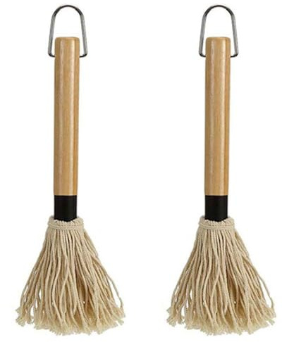 KLOPINXINGH Barbecue Brush Set - Cast Iron Sauce Pot with Mop Brush and Additional Barbecue Replacement Brush Head