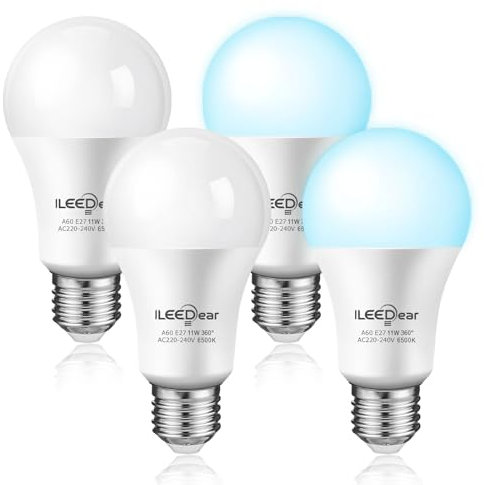 ILEEDear lampadina crepuscolare da esterno 11W, lampadina led e27, con sensore crepuscolare automatico, luce fredda 6500K, per Veranda Giardino Porta d'ingresso Corridoio 4 pezzis