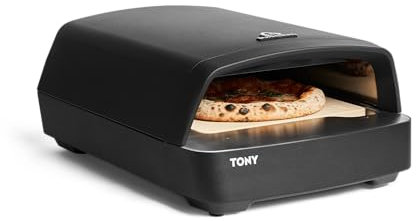 BURNHARD Forno per pizza a gas TONY, 450 °C, forno da esterno portatile per pizza da 5,9 kW (58,5 x 47,7 x 24,8 cm) con pietra refrattaria in cordierite, adatto per patio, balcone e giardino