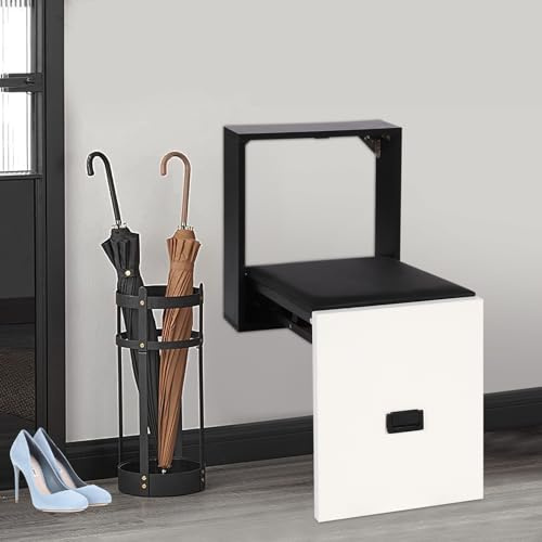 Wandklappstuhl, Versteckte Fußhocker, Faltbarer Wandhocker, Schuhwechselhocker, Tragfähigkeit 150kg, Duschsitz Klappbar Wandmontage für Eingang, Badezimmer, Wäscherei, Einkaufszentrum, Ankleidezimmer