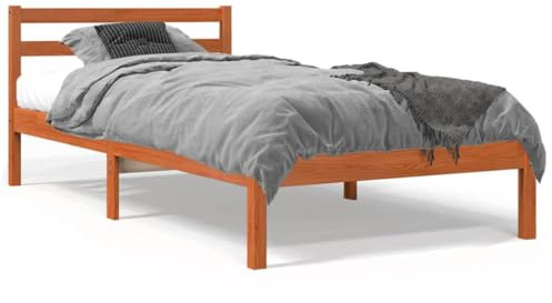 Brokky Letto Senza Materasso Marrone Cera 75x190 cm in Legno di Pino-Letto - Struttura Letto- Struttura Letto a Piattaforma in bambù sostenibile con testiera