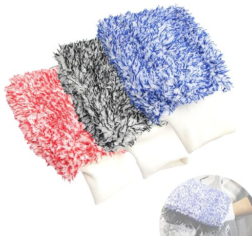 KASESSS 3 PCS Guanto Lavaggio Auto Double Face, Assorbente Guanto da Autolavaggio in Microfibra, Professionale Guanti per Pulizia AUto, Premium GuAnto Microfibra Auto, per La Pulizia Dell'Autolavaggio