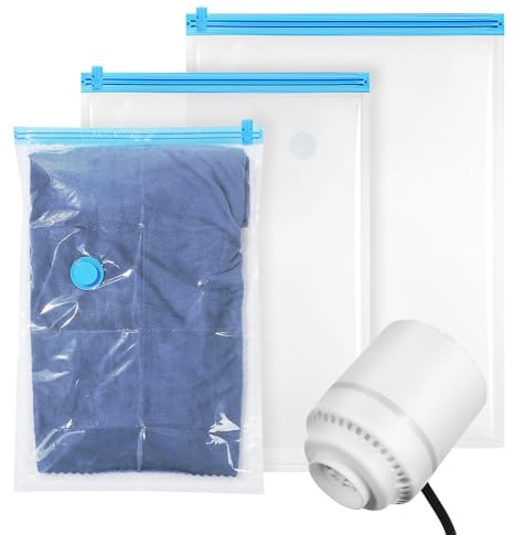 TOPBATHY Vakuum-Aufbewahrungsbeutel Mit Elektrischer Pumpe 3Er-Pack (40 X 60 cm 50 X 70 cm 60 X 80 cm) Platzsparende Beutel Vakuumierbeutel Für Kleidung Kissen Bettdecken Reisen