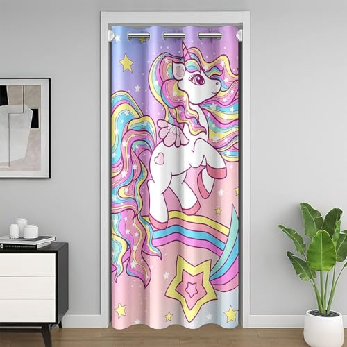 Homemissing Einhorn Vorhang für Kinder Mädchen Einhorn Glitter Türvorhang 86x203cm Stern Regenbogen Vorhang für Innentür Raumteiler Cute Einhorn Vorhang