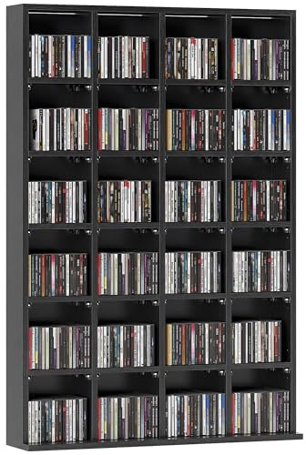 HOMCOM 456 CD/ 336 DVD Storage Unit, Media Storage Shelf, Wooden Display Unit with Adjustable Shelves, 89 x 130.5 cm, Black