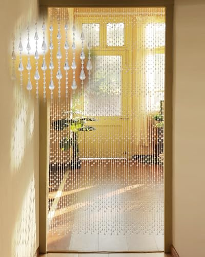 Ezcasch Transparent Perlenvorhang 90x200cm 60 Stränge Gezeiten Stil Vorhang | Gezeiten Stil Perlenvorhang,aus Kunststoff, Insektenschutz und Dekoration,Alumium Stangen, Balkontür Perlenvorhang