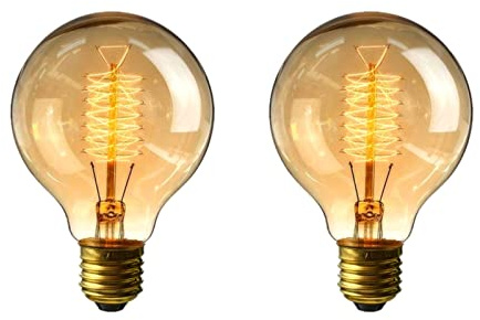 FanciBuy E27 Vintage Light Bulbs, 2 Pack Dimmable Edison Screw Bulb, G80 Decorative Spiral Filament Bulbs, 620Lm, Warm White 2700K