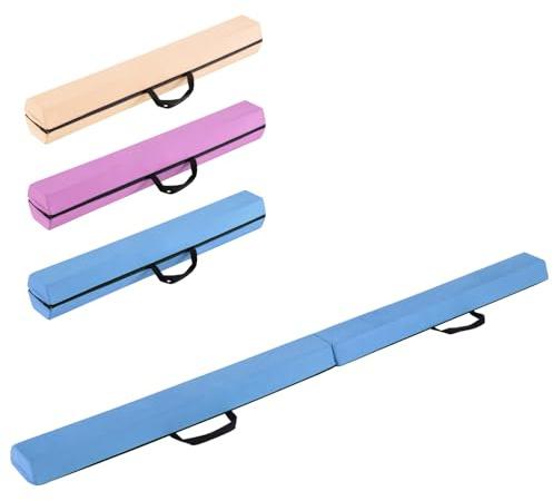 GYMAX 7FT/2.1M Folding Gymnastics Balance Beam, Professional Training Beam with Carry Handles and Anti-slip Bottom, Floor Gymnastics Equipment for Home Gym Exercise (Blue)