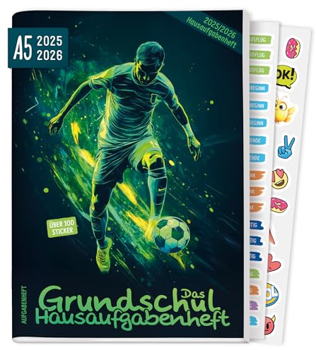 Häfft® Hausaufgabenheft Grundschule 2025/2026 A5 Fußball Das Grundschul-Hausaufgabenheft inkl. Lerntipps, Sticker - nachhaltig & klimafreundlich