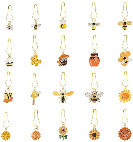 Airssory Maschenmarkierer mit Bienen-Motiv, Emaille, Legierung, Wabenmuster, Sonnenblume, Gänseblümchen, Honigbiene, Tier-Anhänger mit Sicherheitsnadeln zum Stricken, Häkeln, DIY, Schmuck, Handwerk,