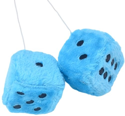 1 paire de dés moelleux pour décoration de voiture - Bleu - 7,5 cm - Accessoires de rétroviseur de voiture - Dés moelleux à suspendre pour intérieur de voiture