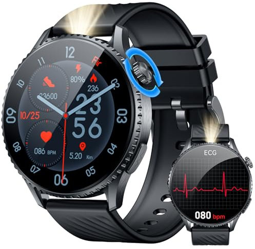 ECG+HRV Reloj Inteligente Hombre Smartwatch: 1.56 AMOLED con llamadas Bluetooth Fitness Resistente IP67 Control del Estrés BMI Frecuencia Cardíaca Presión Arterial SpO2 Función Sueño para Android iOS