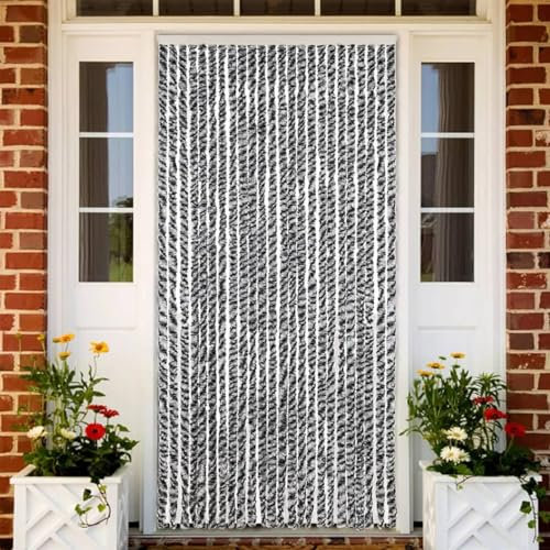 Fasba Insektenschutz Vorhang Fliegengitter Fliegenvorhang Türvorhang Flauschvorhang Fliegenschutz Balkontür Wohnzimmer Wohnwagen Grau, Schwarz und Weiß 100x220 cm Chenille