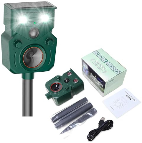 2026 New Solar Ultrasonic Animal Repellent for Yard IP65, Animal Repeller, Ultrasonic Cat Repellent Outdoor Motion Sensor, Motion Sensor & Flashing Light, Repel Dogs, Deer Repellent, Raccoon, Rabbit