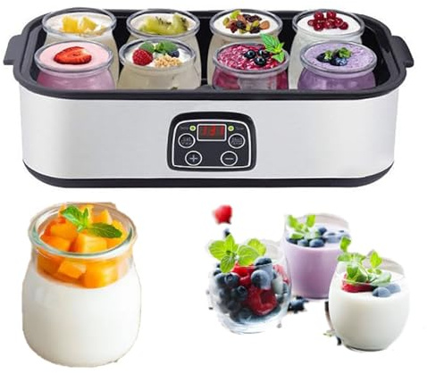 Yogurtiera Ultimate, yogurtiera da 1400 ml con 8 barattoli in vetro, macchina per la produzione di yogurt con display LCD e timer, temperatura regolabile, per regalo di compleanno Silver,1400ML