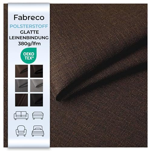 Fabreco - Polsterstoff Meterware SAWANA (100 x 148cm) | Stoff Meterware in Leinen-Optik | Strukturstoff Webstoff Möbelstoff | Robuster & pflegeleichter Stoffe für Sofa, Sessel & Deko (Braun)