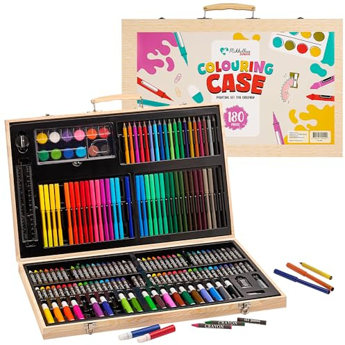 Mikkelhus Malkoffer – 180-teiliges Zeichen-Set in Koffer | Buntstifte, Filzstifte, Farben, Kreiden & Zubehör | Kreativer Bastel- & Zeichenkoffer für Kinder & Erwachsene