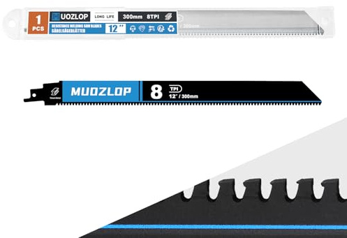 MUOZLOP 300mm,8TPI Hartmetall karbid-Säbelsägeblätter, 1Stück Säbelsägeblätter Sägeblatt aus Hartmetall für Zäher Stahl,Gusseisen,dickes Metall(1, 8T/300mm)