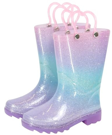 A2Z 4 Kids Bottes De Pluie En Caoutchouc Pour Filles Motif Arc En Ciel Pailleté - Wellies 1415 Gradient 4 UK Child