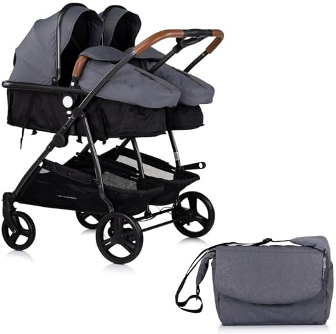 DUO SMART - Cochecito gemelos o niños juntos, ancho 79 cm, color gris sin acogedor