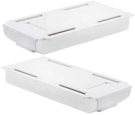 HOMSFOU 2Pcs under Desk Drawer Storage Organizer Self Adhesive Hidden Storage Box with Large Capacity for Home and Kitchen, Convenient to Open PP Material Desk Drawer Attachment