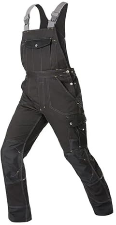 AMEEDA Salopette Uomo Jeans Tuta da Lavoro Oxford Uomo, Nera, Riflettente, ad Alta visibilità, Abbigliamento e Riparazione(XL)