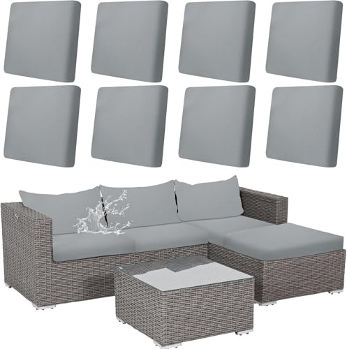 8 Pcs Cushion Covers Patio Stretch Outdoor Cushion Cover Replacement for Patio Furniture Sofa Couch Slipcovers, Soft Flexibility Washable Furniture Protector (Light Gray)