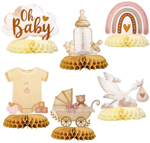Babyparty Deko Junge Grün - 6 Stück Willkommen Zuhause Baby Tischaufsteller mit Storch Geburt & Boho-Regenbogen Motiven - Babyshowerparty Dekoration für Baby Geburt & Party