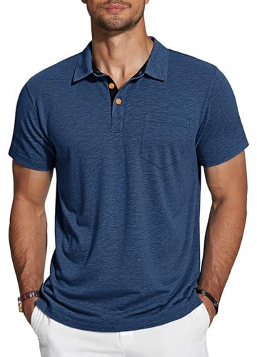 TARAINYA Poloshirt Herren Baumwolle Kurzarm Sommer M-4XL | 95%Baumwolle 5%Spandex, Brusttasche, Kontrast‑Kragen, Einfarbig, Regular Fit, Basic Polo Shirts für Alltag und Golf