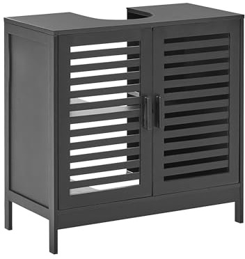 Beliani Waschbeckenunterschrank stehend Bambusholz schwarz mit Türen 60x30 cm Missoula