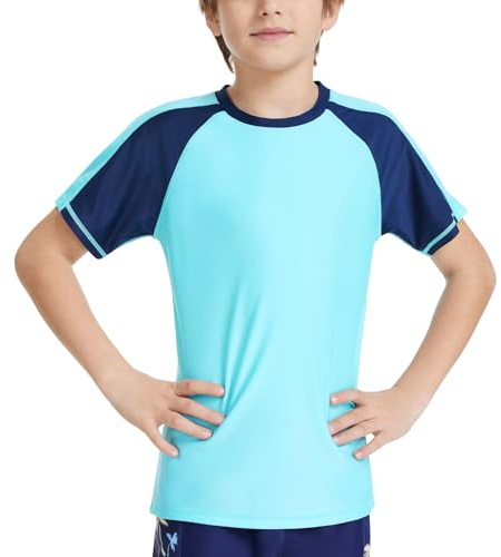 AMZSPORT Tee Shirt Anti UV Enfant Rashguard Garçon T-Shirt de Bain échage Rapide pour Surf Beach Natation