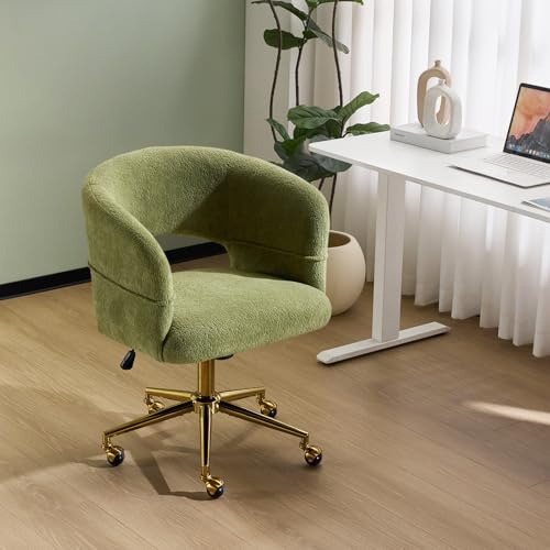 Bonnlo Bürostuhl mit Rollen, Drehstuhl mit goldenen Nieten, Schminktisch Stuhl bis 150KG, Höhenverstellbar Schreibtischstuhl für Arbeitszimmer, Schlafzimmer, Homeoffice, Samt-Chenille-Stoff, Grün