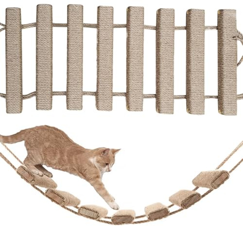 Katzenleiter, 50, 8 x 25, 4 cm, hängende Katzenbrücke aus Holz, umwickelt mit Leinenseil, Kratzfeste Leiter für Katzen im Innenbereich, Zubehör