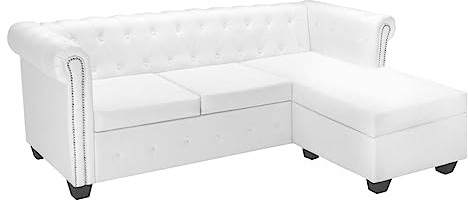 XHNIFBN Chesterfield L-Form Sofa Weiß 200x140x73 cm Kunstleder Modernes Design Knopfheftung Eckcouch für Wohnzimmer Jugendzimmer Büro Gästezimmer