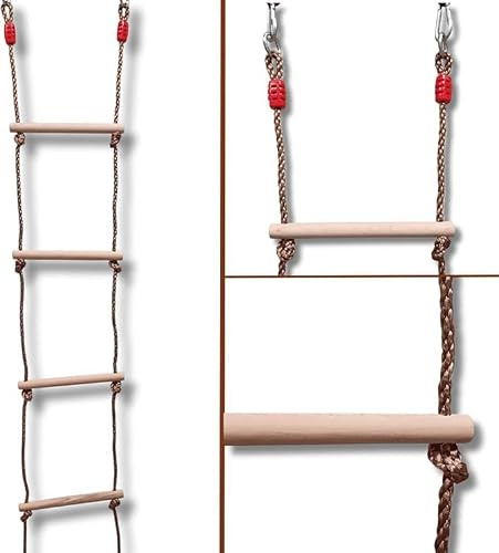 Swing Set Rope Ladder 10 ft (3 m) | Treehouse Climbing Ladder for Kids & Adults | Outdoor Playground & Exercise Equipment | Kids Rope Climbing Accessory | Wooden Step Obstacle Course Toy for Play