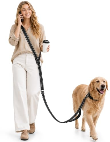 Gimars Laisse Main Libre Chien Renforcée, Multifonctionnelle pour Courir | 1,6–2,4 m, ceinture laisse chien, sangle renforcée, poignée rembourrée, réfléchissante, attache voiture, chiens moyens/grands
