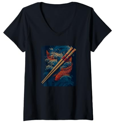 Mujer Diseño de Palillos geniales con Disfraz de Carpa koi Camiseta Cuello V