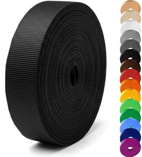 Jajasio Gurtband 25mm breit aus Polypropylen, 1.2mm Stark in 41 Farben 41 - schwarz 6 Meter Gurt Taschenband Polstergurte Rucksackgurte Taschengurt Webbing Rolladengurt Gurte