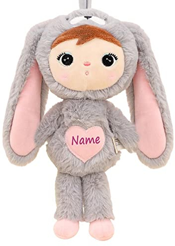Elefantasie Stoffpuppe Hasenmädchen mit Namen personalisiert Grau/Rosa 30 cm