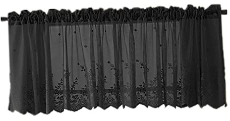 ORFOFE Schwarz Kurzer, 74x61cm Polyester Spitzenvorhang | Küchengardine Landhausstil, Lichtdurchlässig und Luftig, für Balkon und Toilette